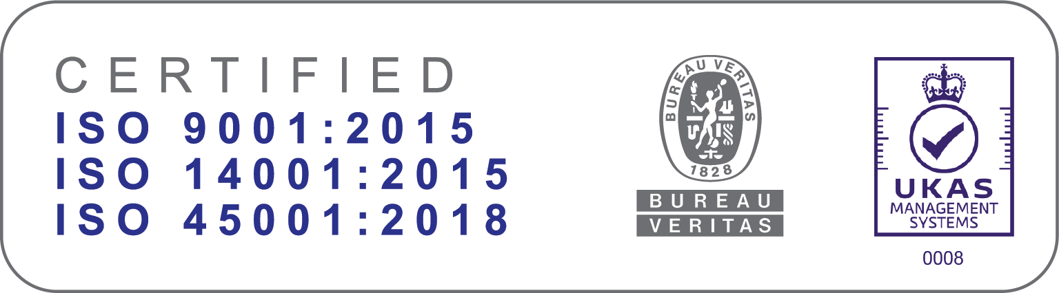 Bureau Veritas certified ISO 9001, ISO 14001 and ISO 45001, UKAS accredited